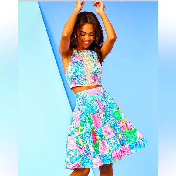 Lilly Pulitzer SKIRT NAVIA SET Multi Pop Up Back Together Again Patch SIZE 6 NEW